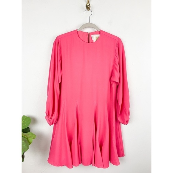 Emily McCarthy Pink Long Sleeve Flared Mini Dress Sz XS - Picture 1 of 16